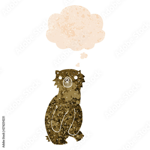 cartoon bear and thought bubble in retro textured style