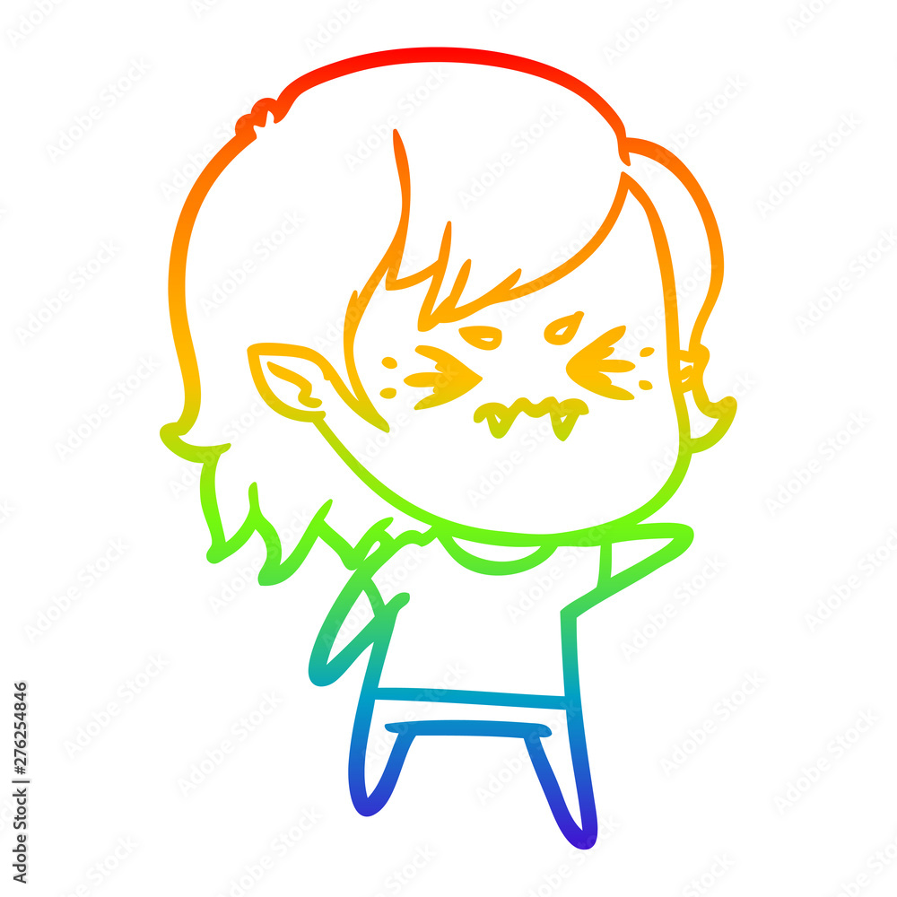 rainbow gradient line drawing annoyed cartoon vampire girl rainbow gradient line drawing annoyed cartoon vampire girl