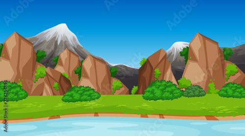 Moutains on river scene