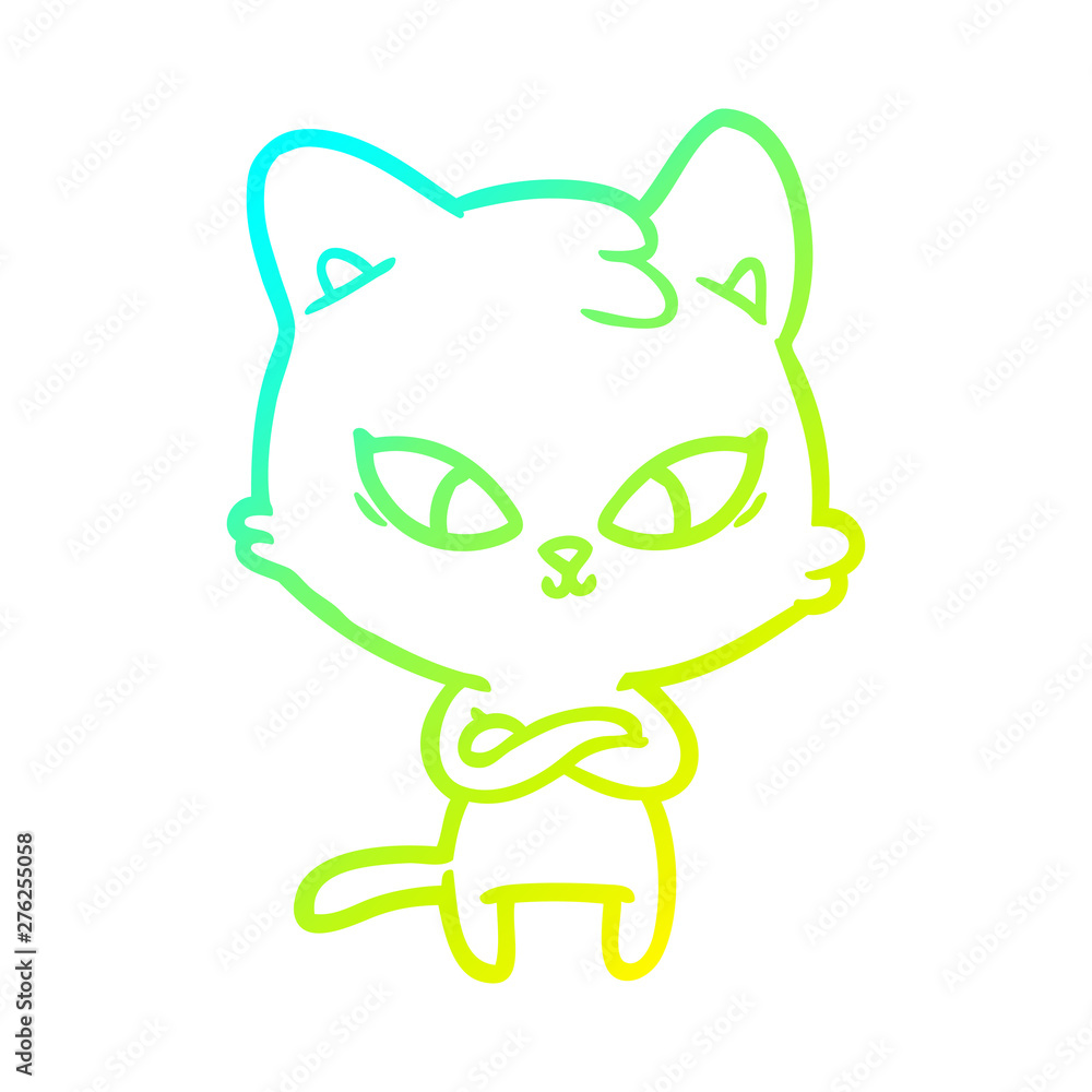 Obraz premium cold gradient line drawing cute cartoon cat