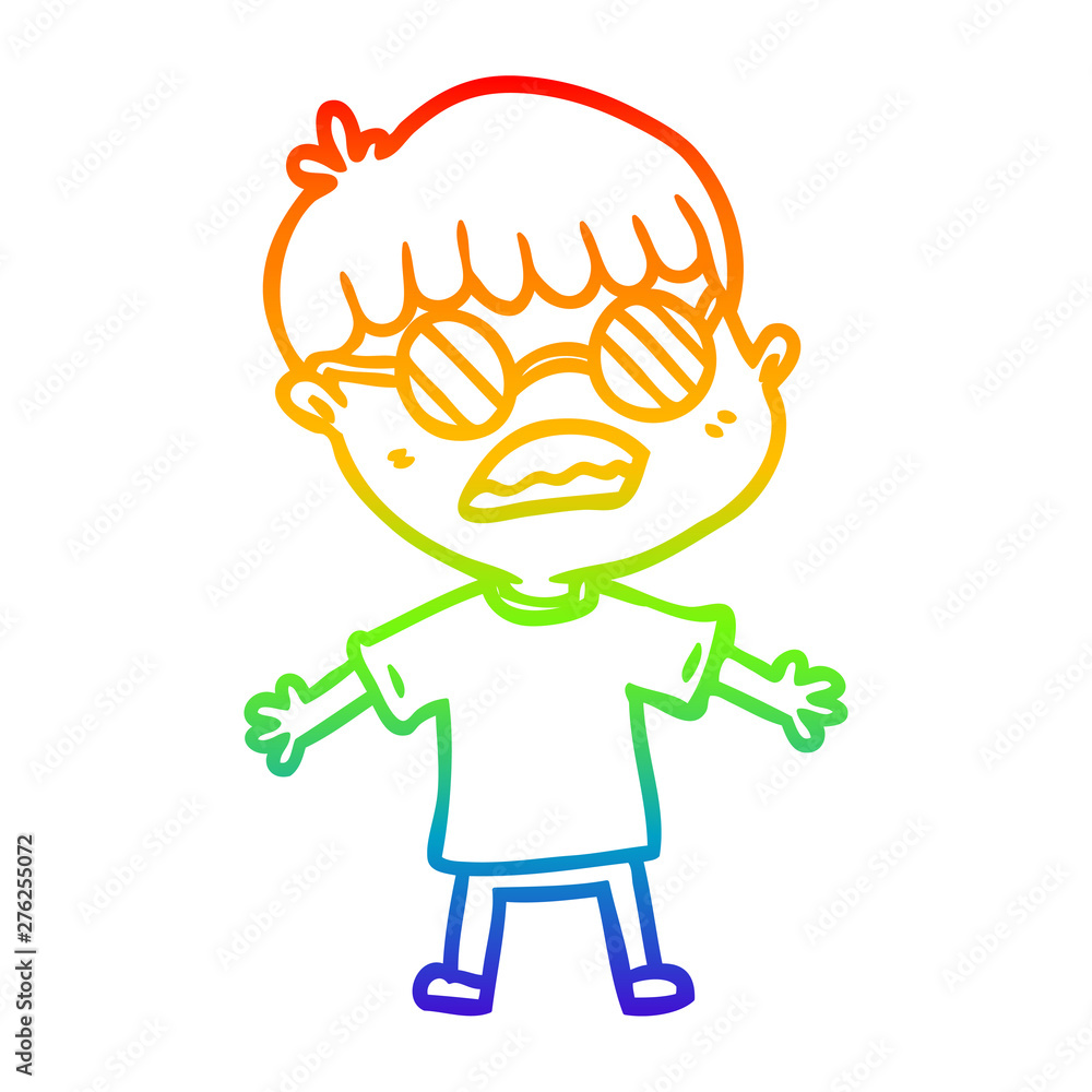 rainbow gradient line drawing cartoon boy wearing spectacles
