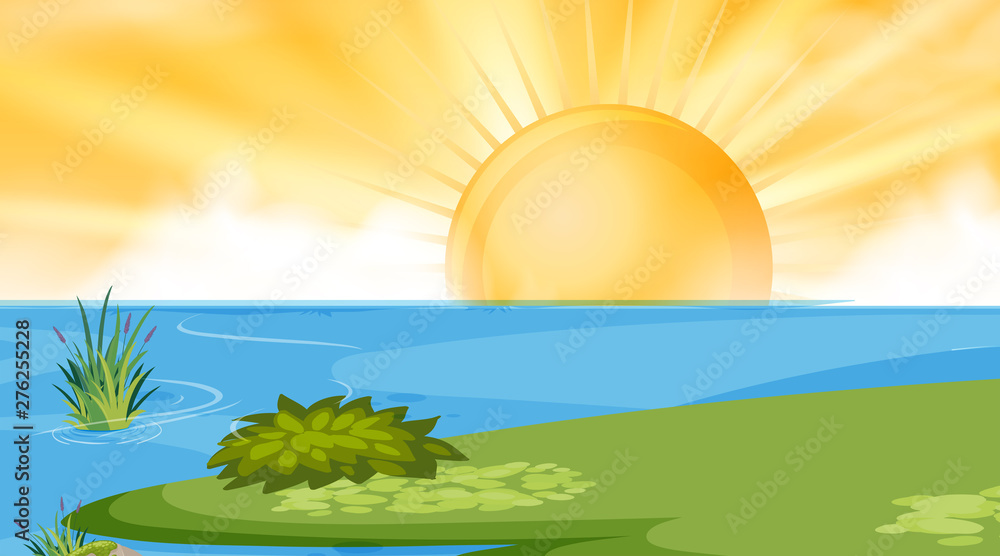 Lake sun background scene