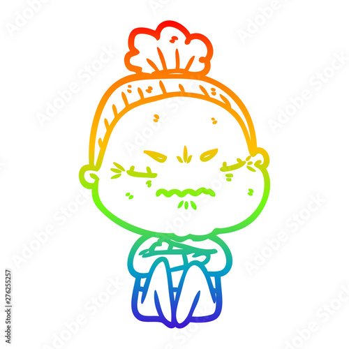 rainbow gradient line drawing cartoon annoyed old lady