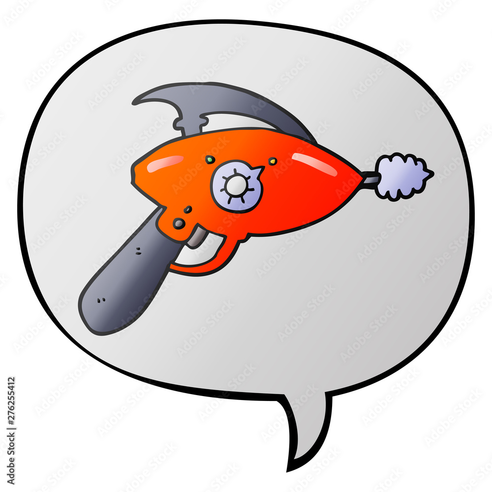 cartoon ray gun and speech bubble in smooth gradient style cartoon ray gun and speech bubble in smooth gradient style