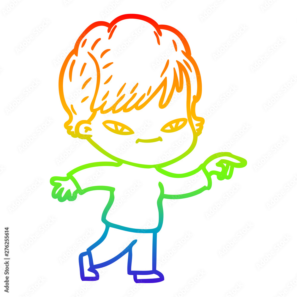 rainbow gradient line drawing cartoon happy woman