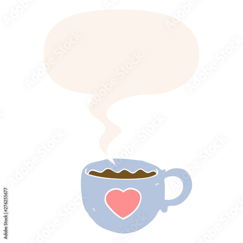 I love coffee cartoon cup and speech bubble in retro style