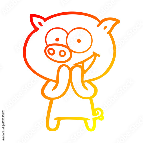 warm gradient line drawing cheerful pig cartoon