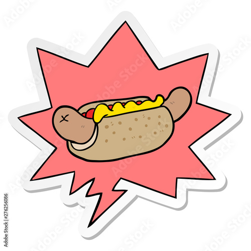 cartoon fresh tasty hot dog and speech bubble sticker