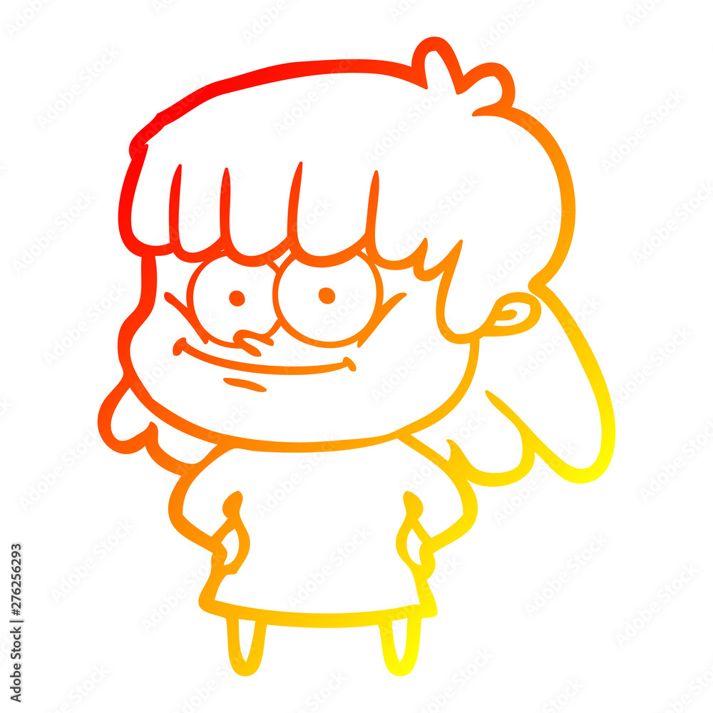warm gradient line drawing cartoon smiling woman warm gradient line drawing cartoon smiling woman