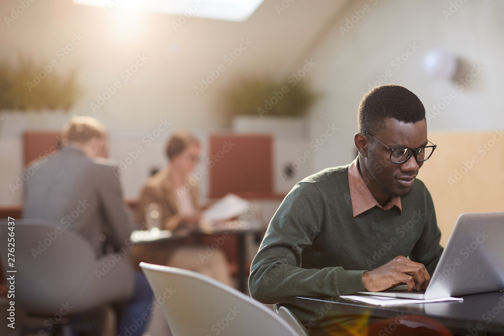 custom made wallpaper toronto digitalWarm-toned portrait of African-American student using laptop while sitting at table in cafe, copy space