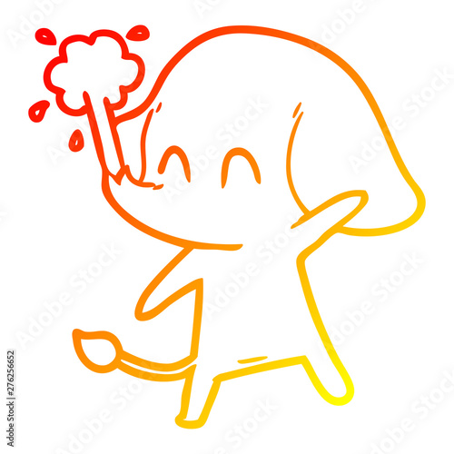 warm gradient line drawing cute cartoon elephant spouting water