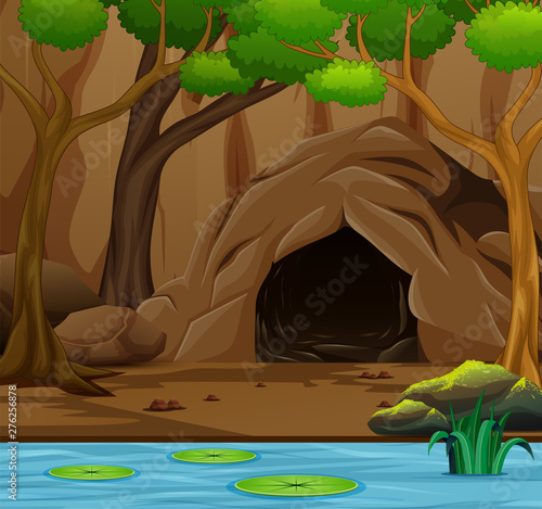 Nature scene background with cave and the swamp