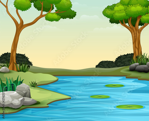 The nature scene background with lake and lotus