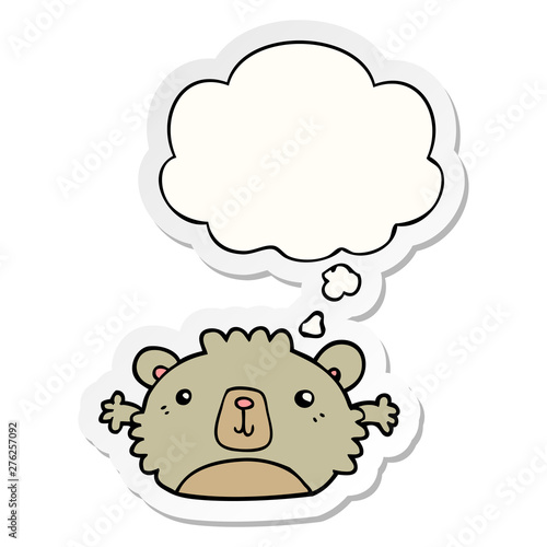 funny cartoon bear and thought bubble as a printed sticker