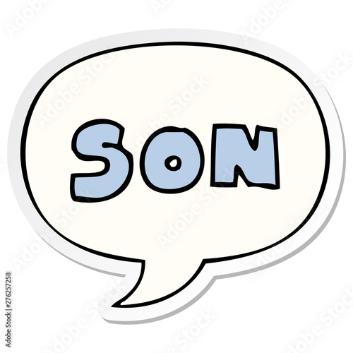 cartoon word son and speech bubble sticker