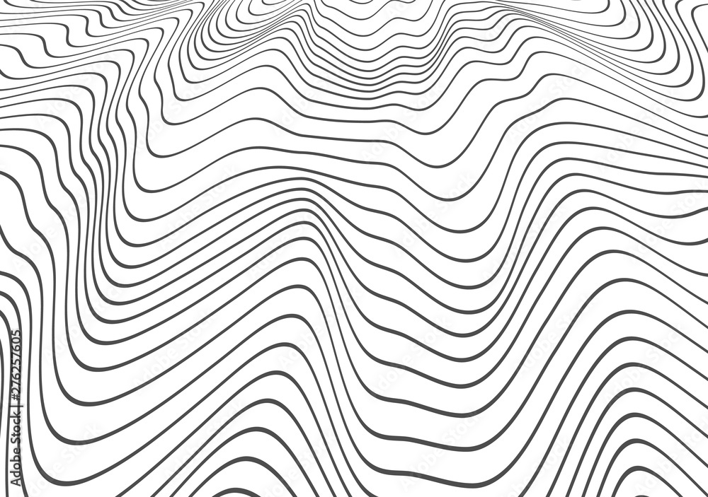 Abstract decor of wavy distorted lines. Black winding, relief wave. Texture. Vector object template with the ability to overlay isolated on a light background