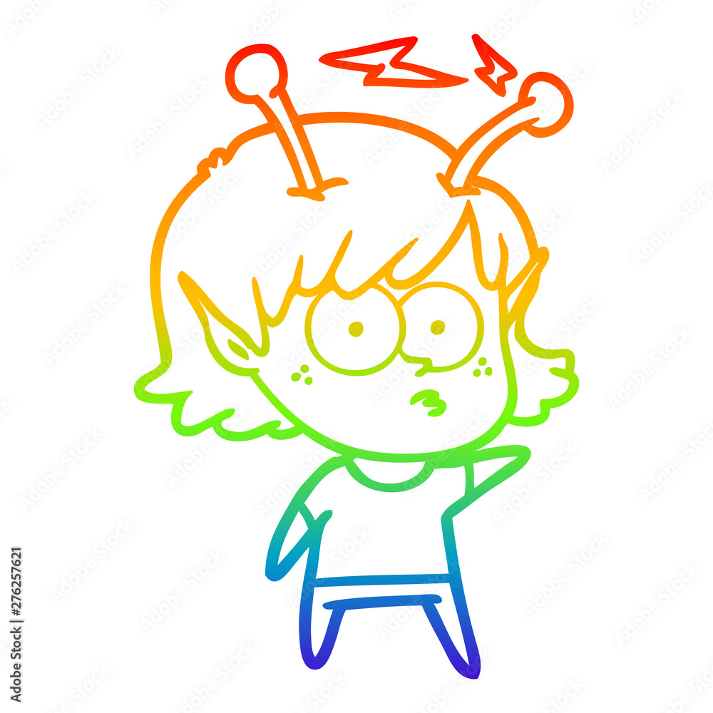 rainbow gradient line drawing cartoon alien girl rainbow gradient line drawing cartoon alien girl