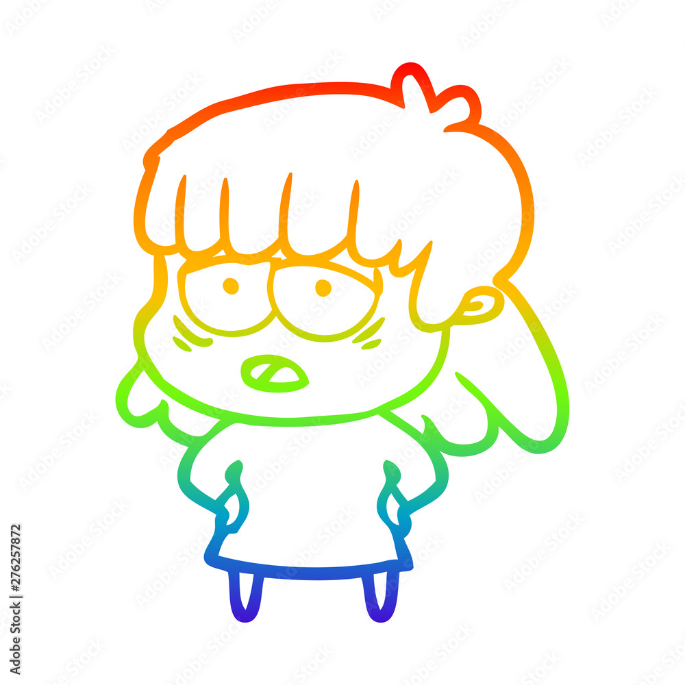 rainbow gradient line drawing cartoon tired woman rainbow gradient line drawing cartoon tired woman