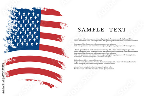 The flag of grunge of the United States of America color, brush, developing. Vector art design, template, multi-colored us flag. With space for text.