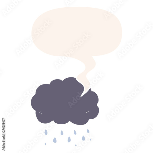 cartoon cloud raining and speech bubble in retro style