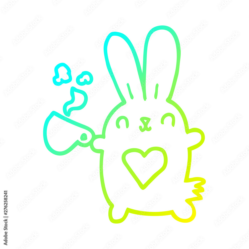 cold gradient line drawing cute cartoon rabbit with love heart and coffee cup cold gradient line drawing cute cartoon rabbit with love heart and coffee cup