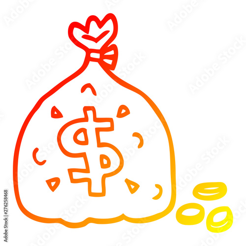 warm gradient line drawing cartoon bag of dollars