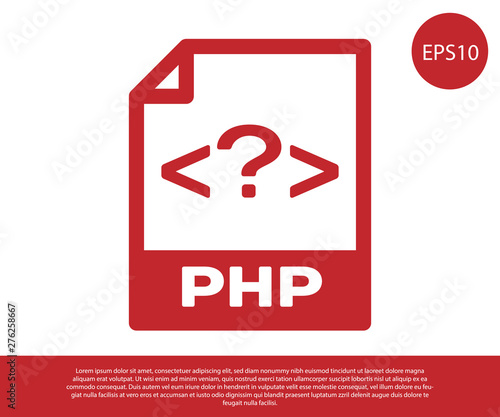 Red PHP file document icon. Download php button icon isolated on white background. PHP file symbol. Vector Illustration