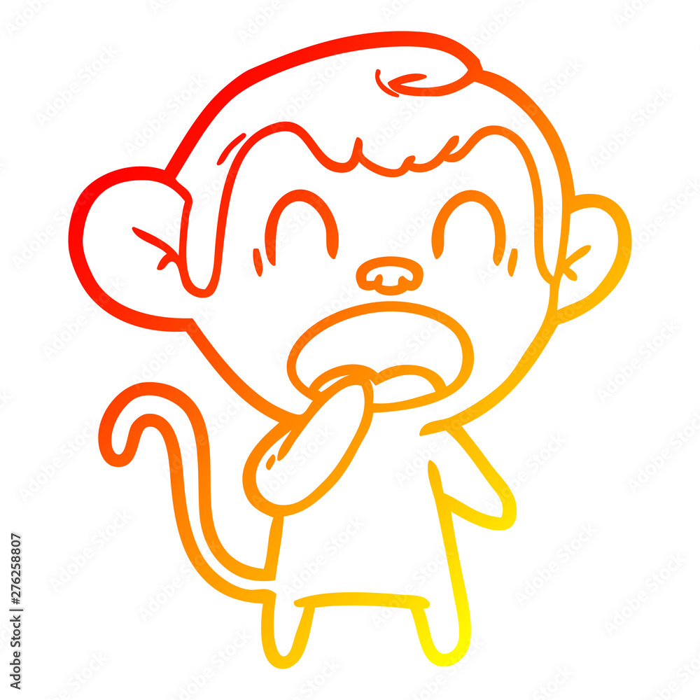 Obraz premium warm gradient line drawing yawning cartoon monkey