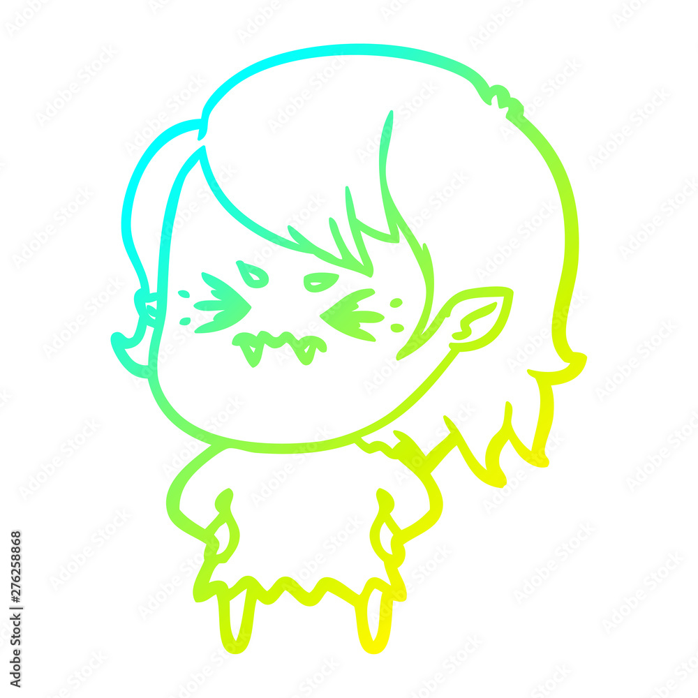 cold gradient line drawing annoyed cartoon vampire girl cold gradient line drawing annoyed cartoon vampire girl