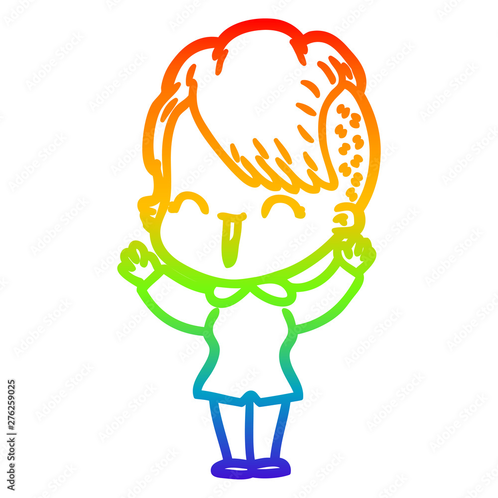 rainbow gradient line drawing cartoon happy hipster girl rainbow gradient line drawing cartoon happy hipster girl