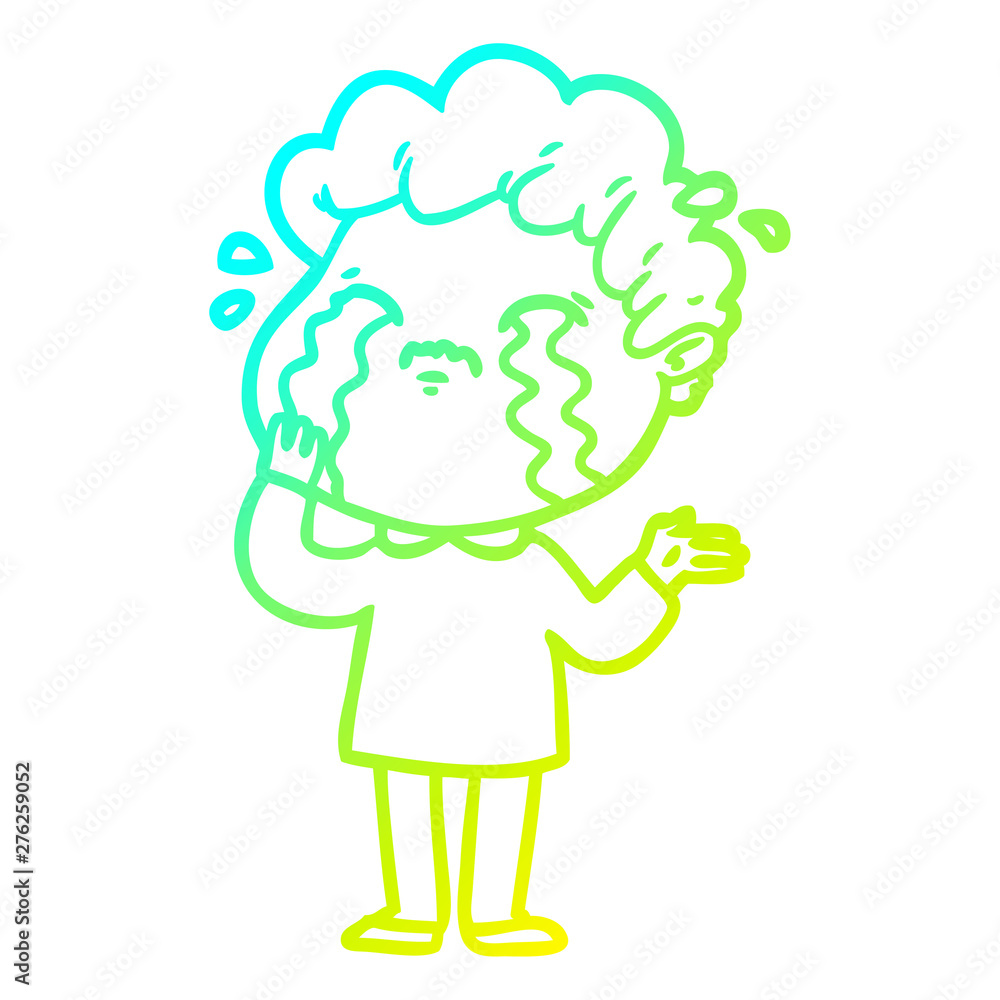 Obraz premium cold gradient line drawing cartoon man crying