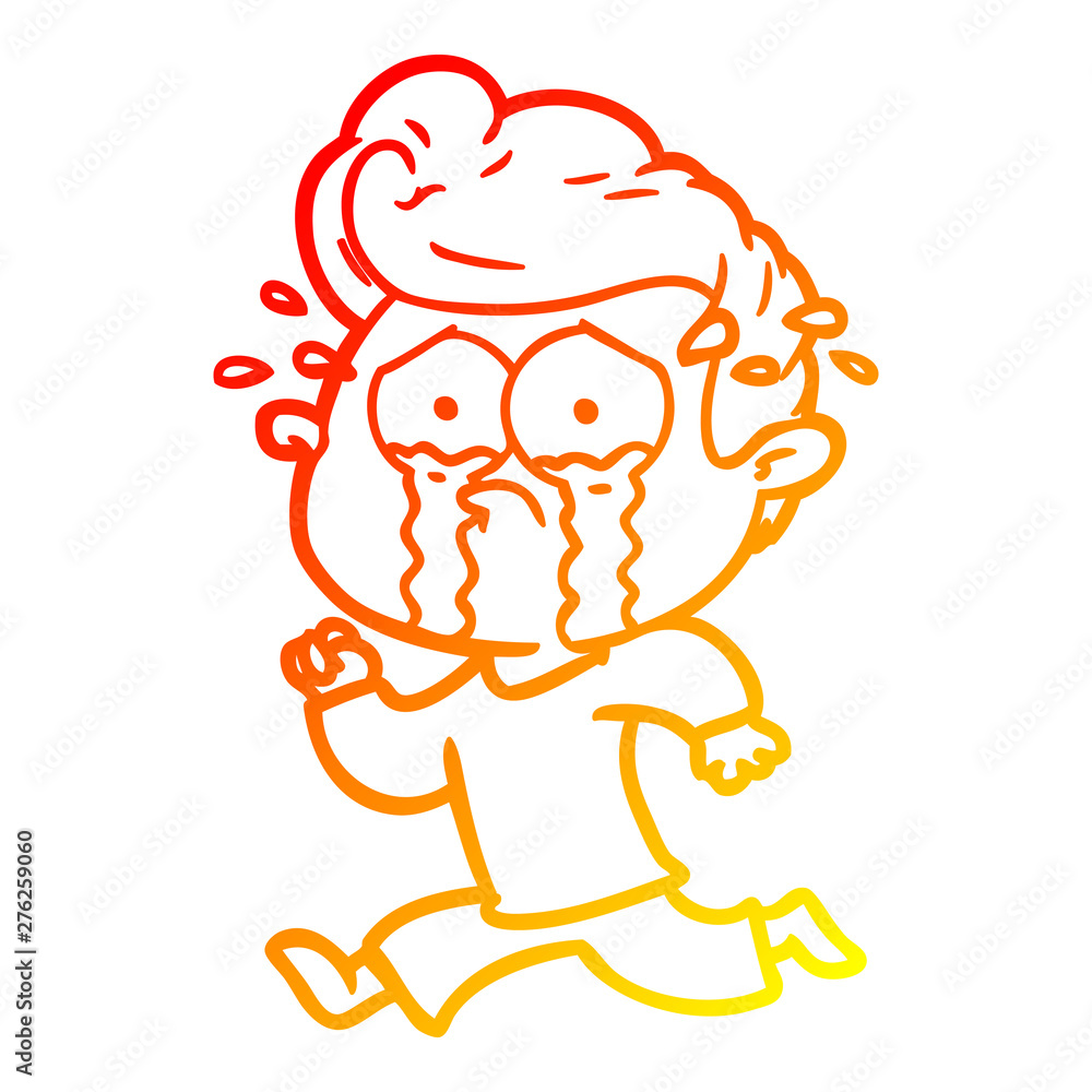 warm gradient line drawing cartoon crying man running warm gradient line drawing cartoon crying man running