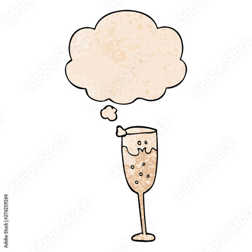 cartoon champagne glass and thought bubble in grunge texture pattern style