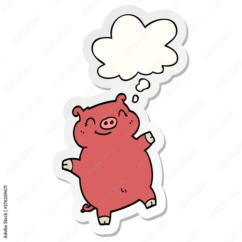 cartoon pig and thought bubble as a printed sticker cartoon pig and thought bubble as a printed sticker