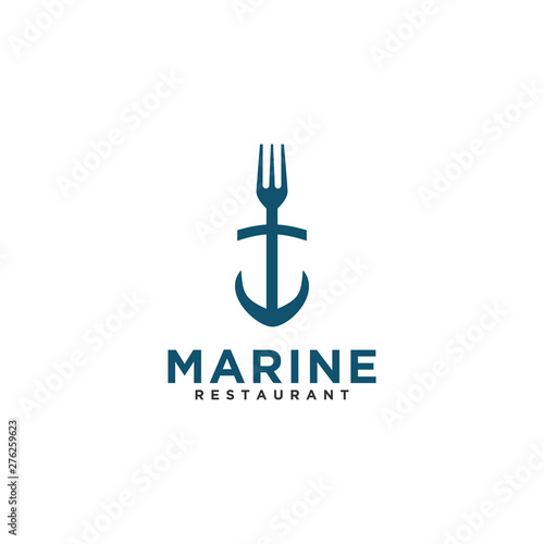 Marine fork restaurant logo design retro style