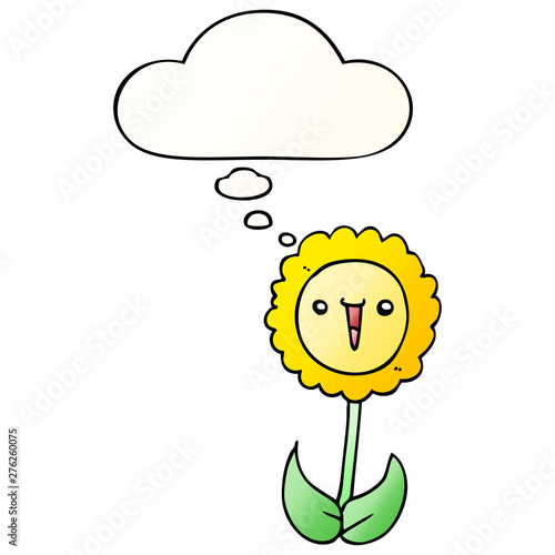 cartoon flower and thought bubble in smooth gradient style