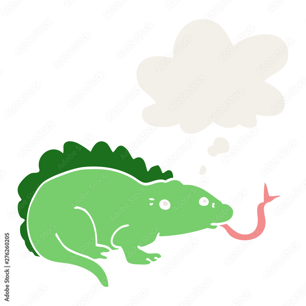 cartoon lizard and thought bubble in retro style cartoon lizard and thought bubble in retro style
