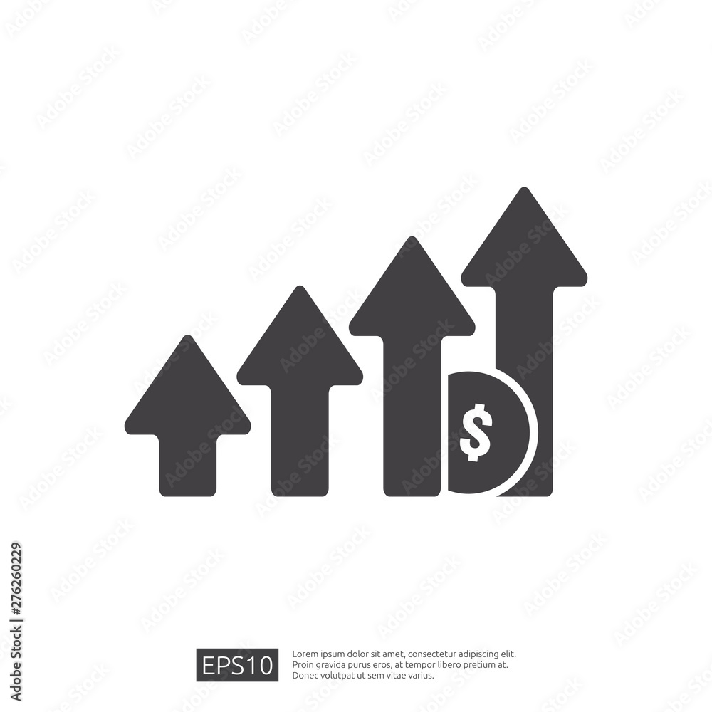 income salary dollar rate increase statistic. business profit growth margin revenue. Finance performance of return on investment ROI concept with arrow. cost sale icon flat style vector illustration income salary dollar rate increase statistic. business profit growth margin revenue. Finance performance of return on investment ROI concept with arrow. cost sale icon flat style vector illustration