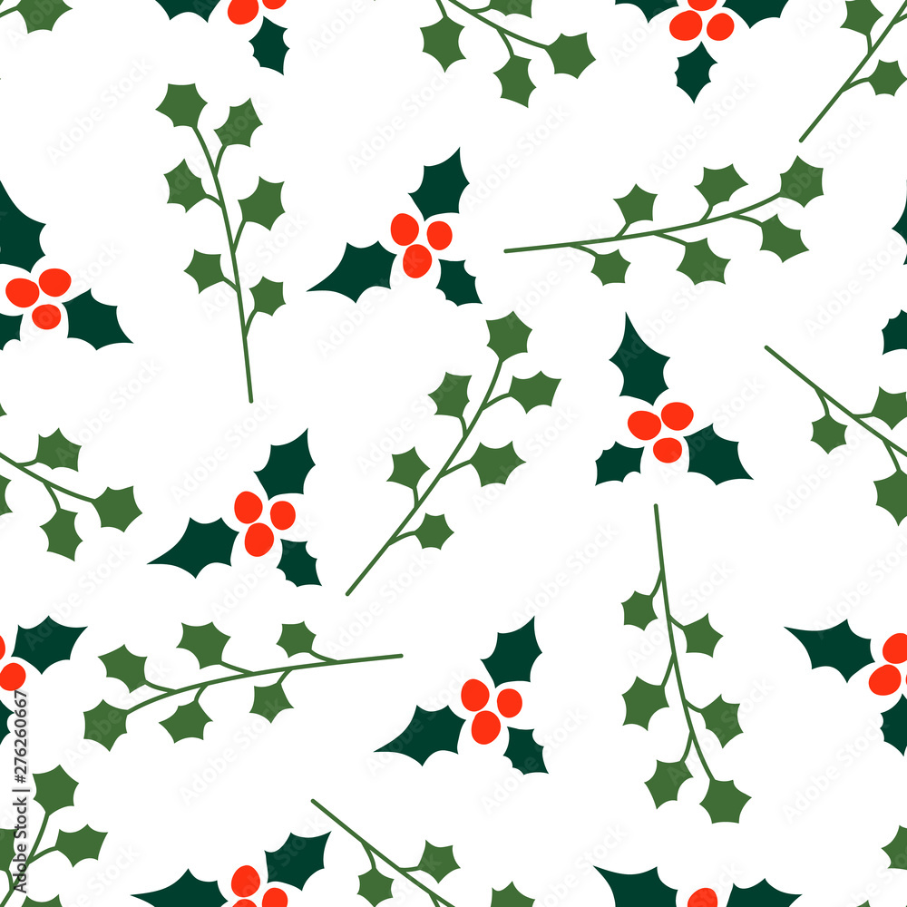 Seamless pattern with abstract Christmas florals on a white background.  Vector design for wrapping paper, textile.
