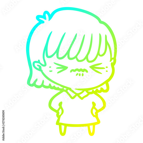 cold gradient line drawing annoyed cartoon girl