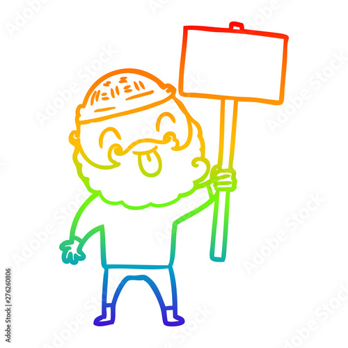 rainbow gradient line drawing bearded protester cartoon