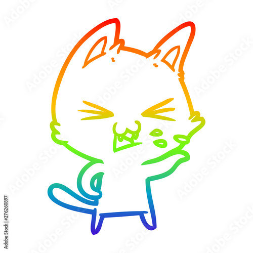 rainbow gradient line drawing cartoon cat hissing