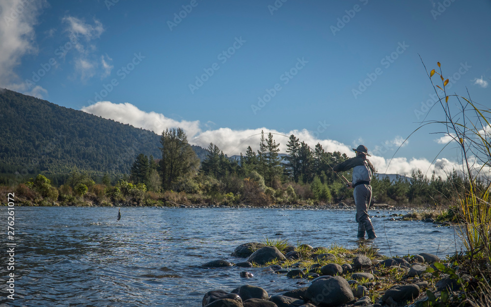 Fototapeta premium Fly fishing scenes on rivers and lakes