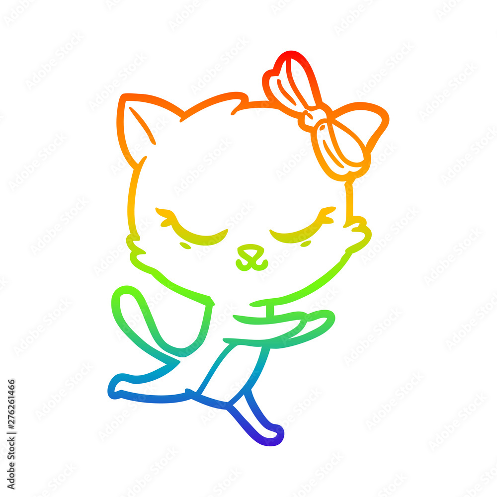 rainbow gradient line drawing cute cartoon cat with bow rainbow gradient line drawing cute cartoon cat with bow