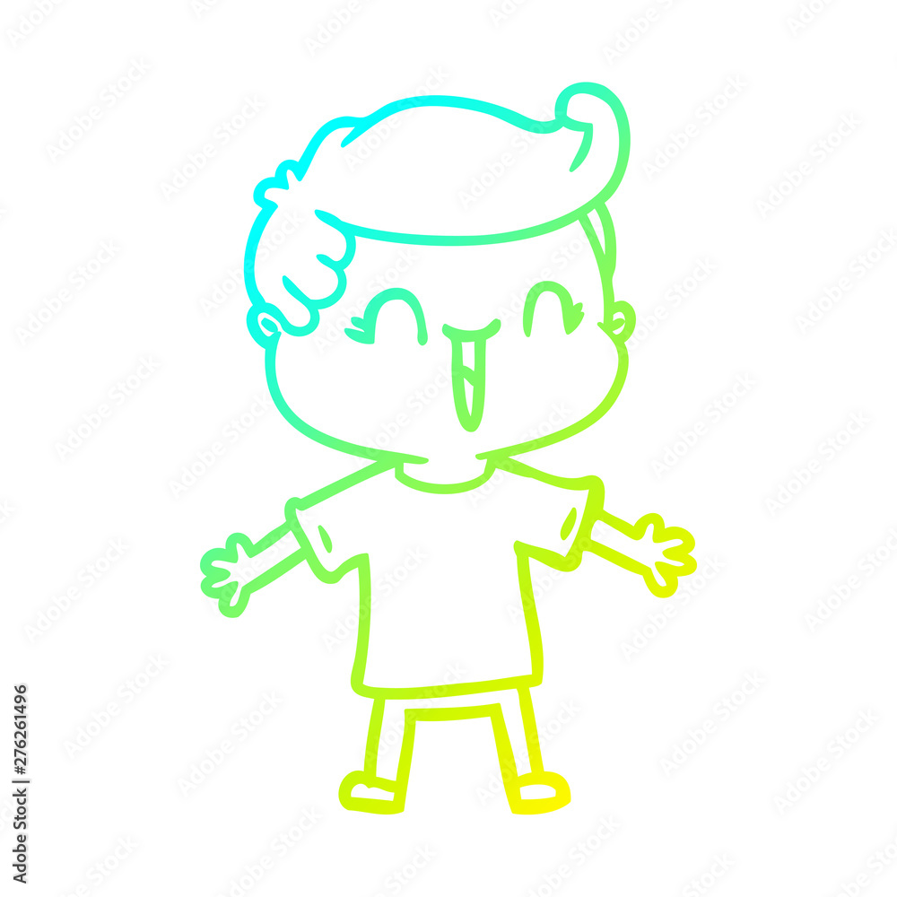 cold gradient line drawing cartoon laughing boy