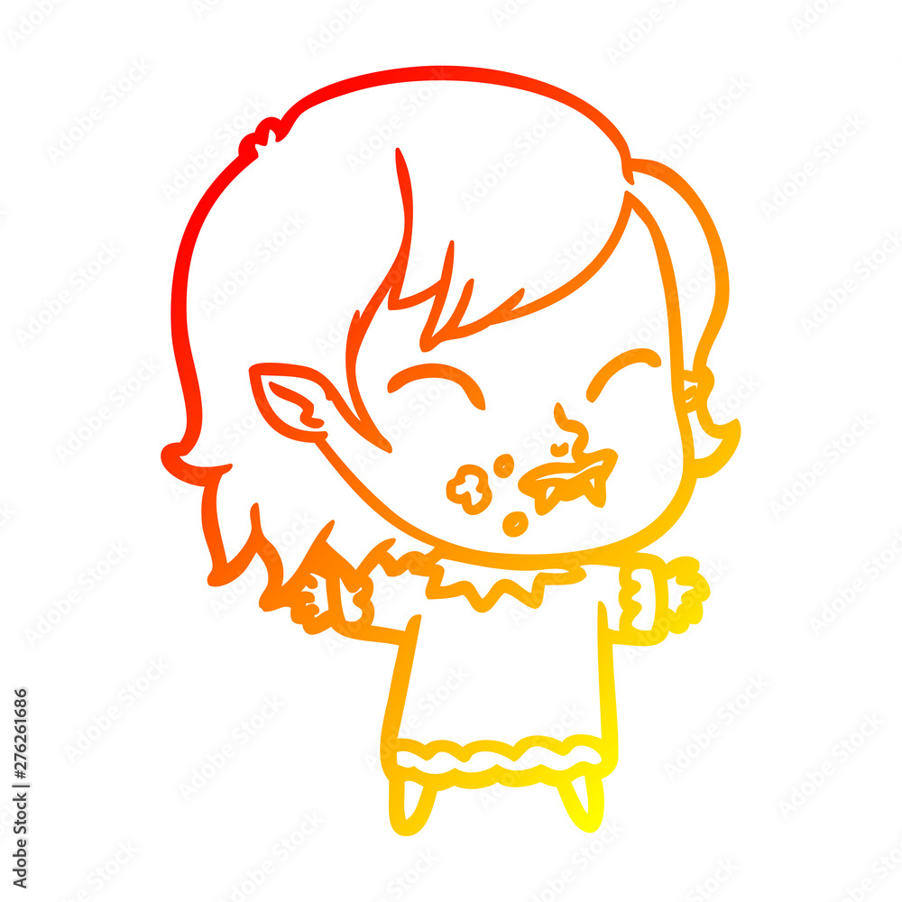 warm gradient line drawing cartoon vampire girl with blood on cheek warm gradient line drawing cartoon vampire girl with blood on cheek
