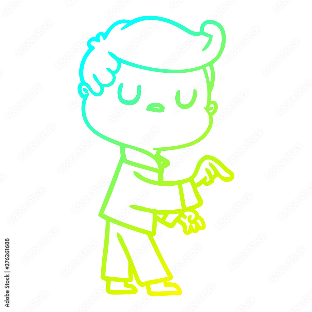 cold gradient line drawing cartoon aloof man pointing finger