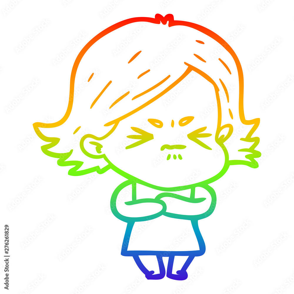rainbow gradient line drawing cartoon angry girl rainbow gradient line drawing cartoon angry girl