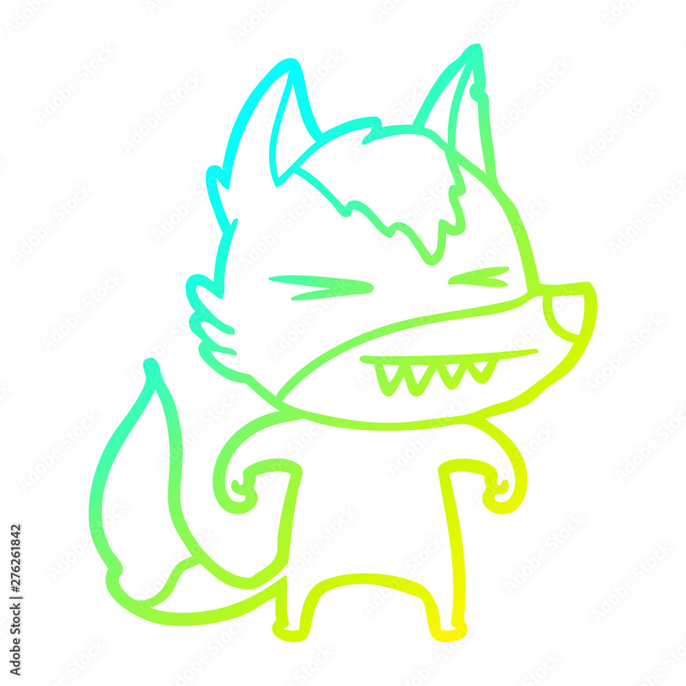 Obraz premium cold gradient line drawing angry wolf cartoon