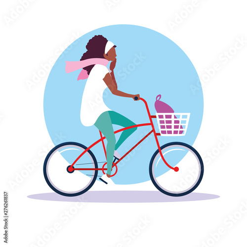 young woman afro riding bike avatar character